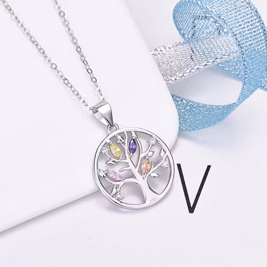 Luxury Colorful Chakra Tree of Life 925 Sterling Silver CZ Pendant Necklace