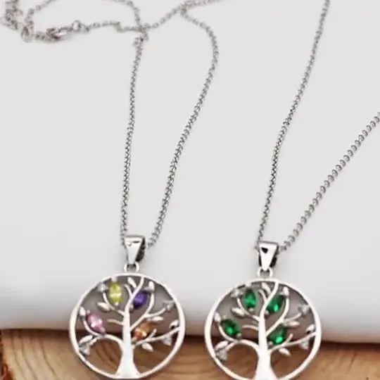 Luxury Colorful Chakra Tree of Life 925 Sterling Silver CZ Pendant Necklace