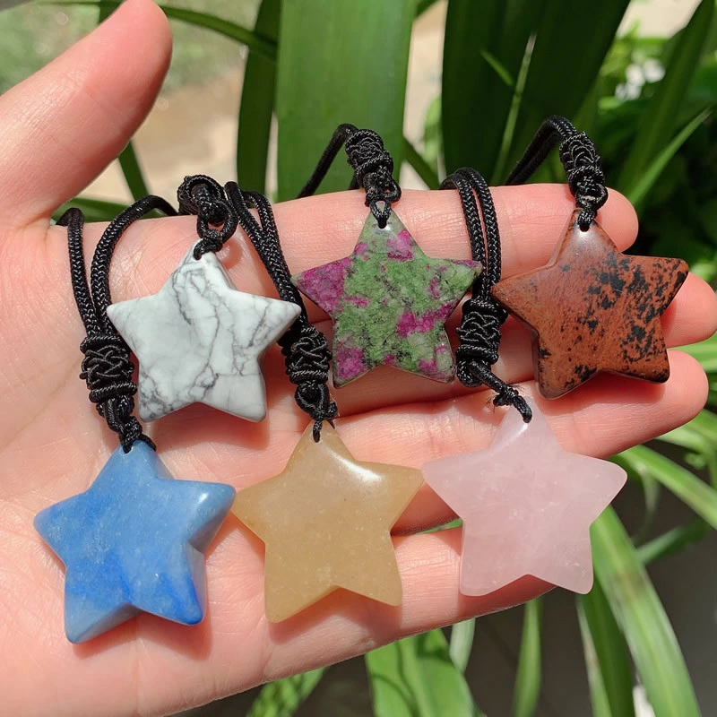 Natural Crystal Necklace Chakra Big Star Pendulum Pendant Howlite Red Obsidian Blue Quartz Pink Crystal Collier Healing Necklace