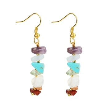 Pendientes colgantes largos de 7 Chakras a la moda para mujeres y niñas, pendientes de piedras preciosas con Chip curativo, accesorios de joyería femenina