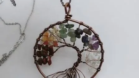 Colgante de árbol de la vida, collar de cristal rosa de amatista, joyería de chakras con piedras preciosas